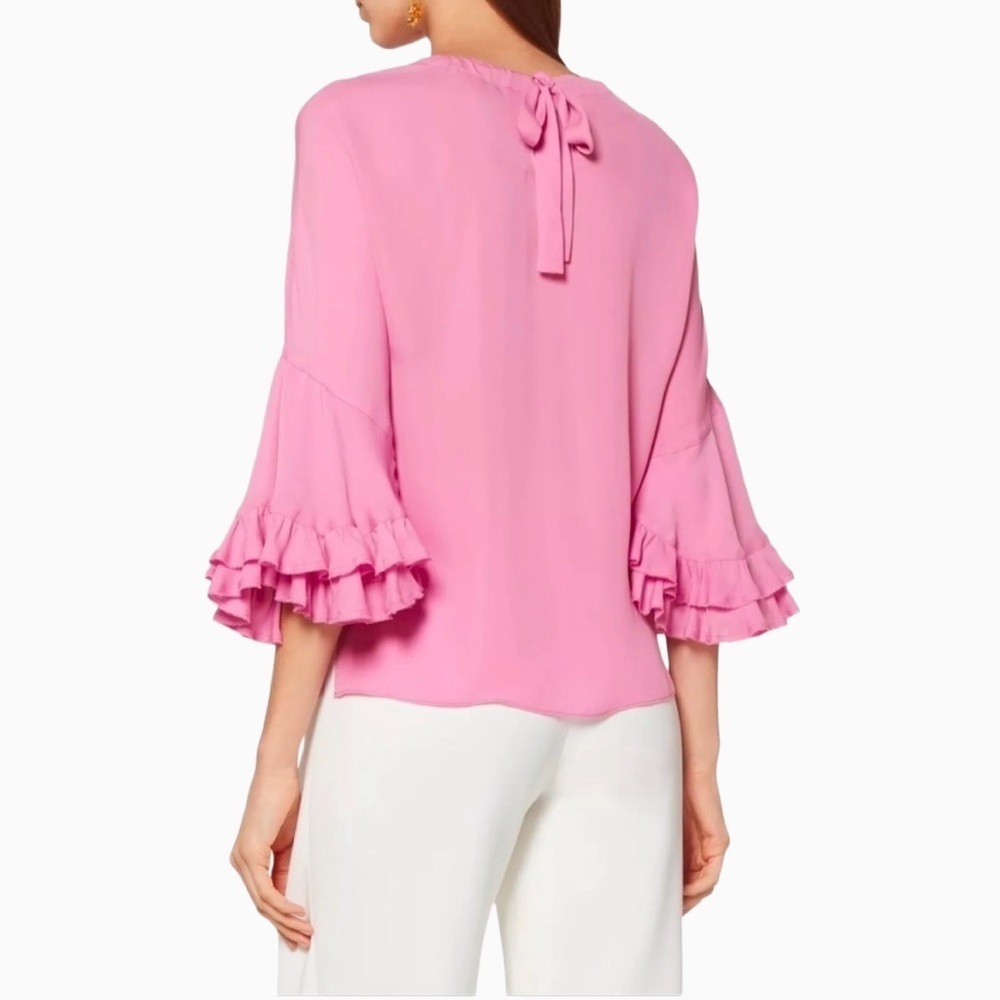 Kobi Halperin Luanne Silk Ruffle Bell Sleeve Blouse Pink Size S - Picture 4 of 11